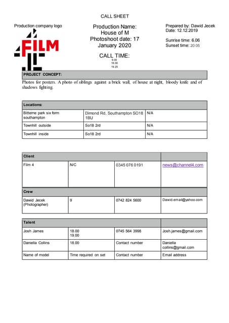Location recce template | DOCX