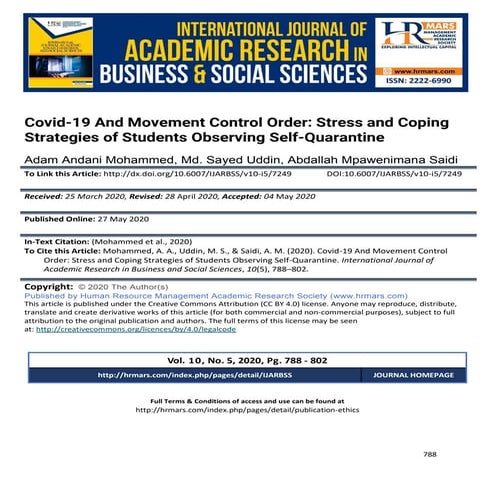 Covid-19 And Movement Control Order: Stress and Coping  Strategies of Student...