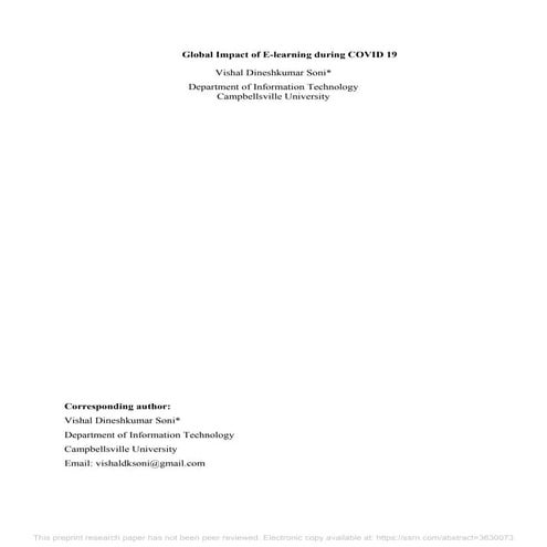 Global Impact of E-learning during COVID 19