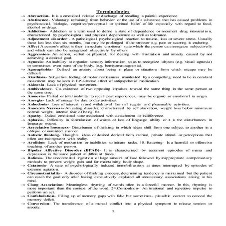 Psychiatry terminologies