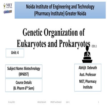 Genetic organization of eukaryotes and prokaryotes 
