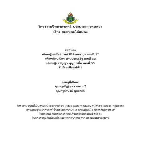 โครงงานวิทยาศาสตร์ เรื่อง ขยะหอมไล่แมลง