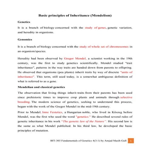 Basic Principles of Inheritance