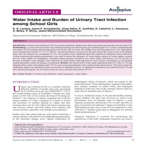 Water Intake and Burden of Urinary Tract Infection among School Girls | PDF