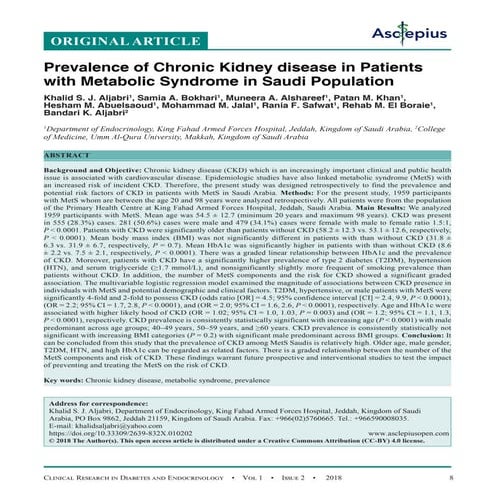 Prevalence of Chronic Kidney disease in Patients with Metabolic Syndrome in S...