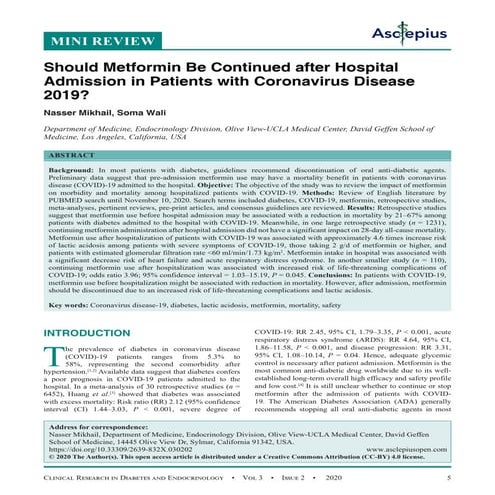 Should Metformin Be Continued after Hospital Admission in Patients with Coron...