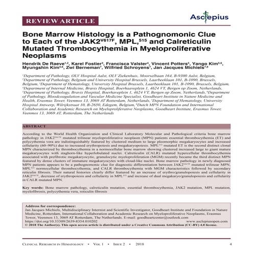 Bone Marrow Histology is a Pathognomonic Clue to Each of the JAK2V617F, MPL,5...