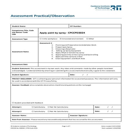 2. practical assessment apply paint by spray