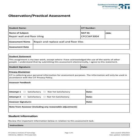 Practical Assessment_ Repair wall and floor tiling.docx