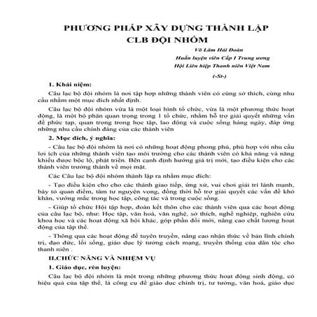 Phương pháp xây dựng CLB Đội Nhóm