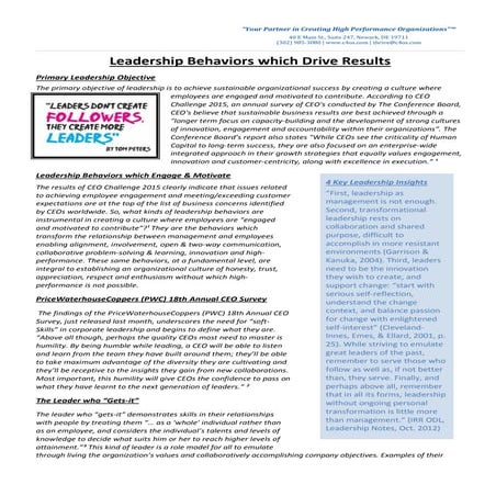 Leadership Behaviors which Drive Results