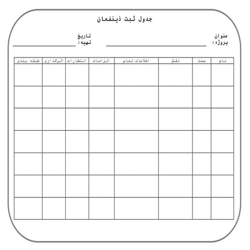 جدول ثبت ذینفعان - Stakeholder Register