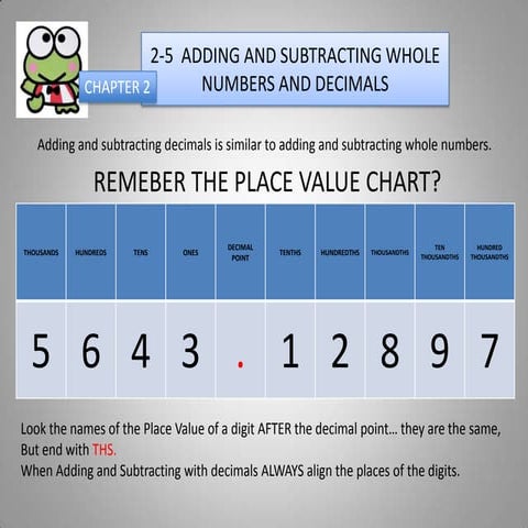 2 5 adding and sub whole num and decimals