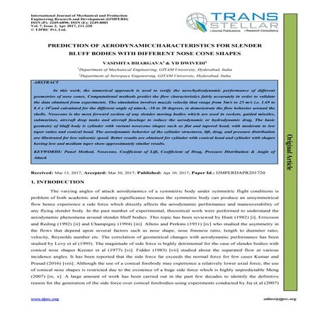 Prediction of aerodynamic characteristics for slender bluff bodies with nose ...