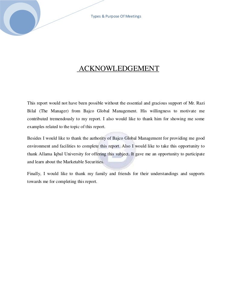 acknowledgement for assignment in college pdf