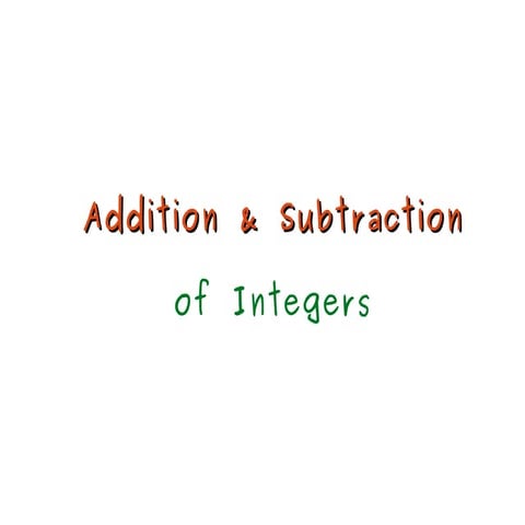 Addition & Subtraction of Integers | PPT