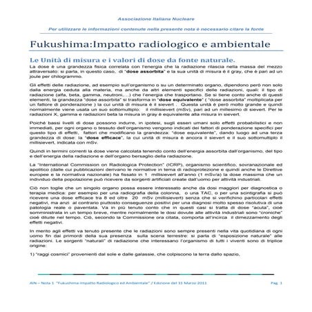 Fukushima:impatto radiologico e ambientale