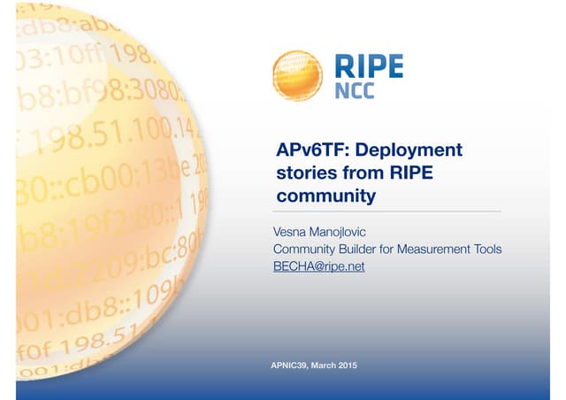 APv6TF: Deployment stories from RIPE community