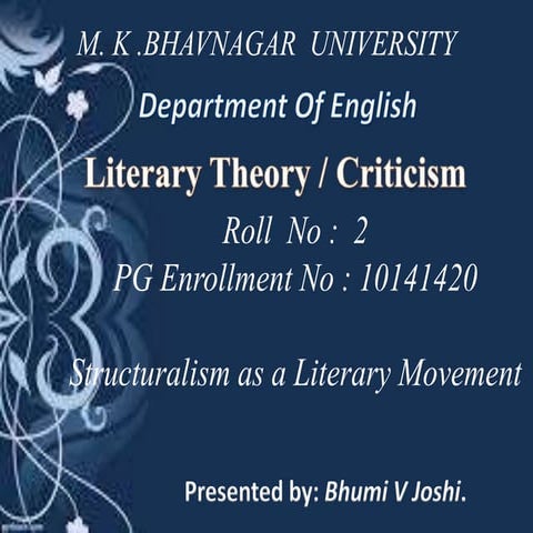 Structuralism as a literary Movement....