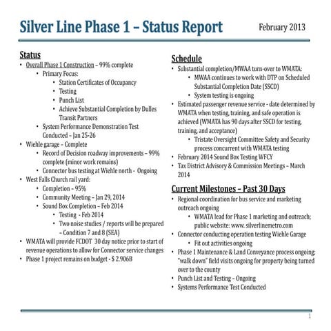 Silver Line Phase 1-Status Report: Feb. 4, 2014