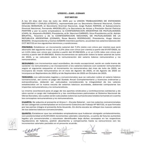 Nuevo Acuerdo del CCT 807/23 para julio, agosto y septiembre del 2025.