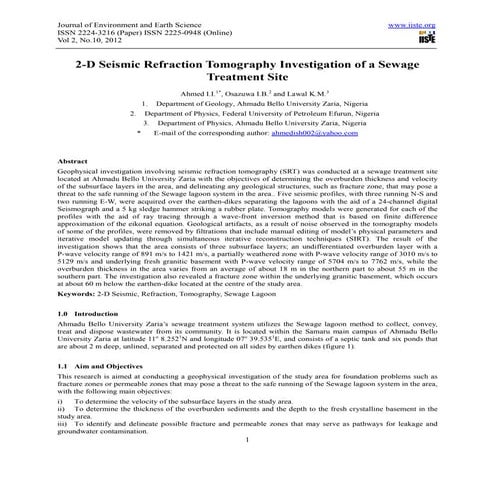 2 d seismic refraction tomography investigation of a sewage treatment site