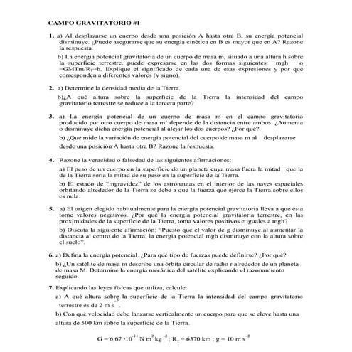 Ejercicios Selectividad Campo Gravitatorio