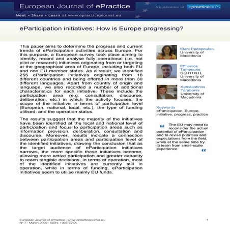 eParticipation initiatives: How is Europe progressing?