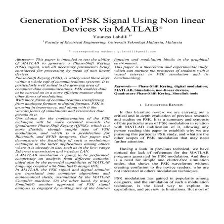 2 - Generation of PSK signal using non linear devices via MATLAB (presented i...