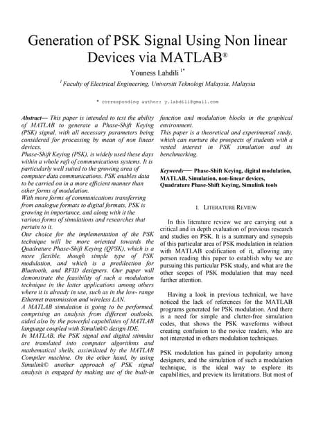 2 - Generation of PSK signal using non linear devices via MATLAB (presented i...
