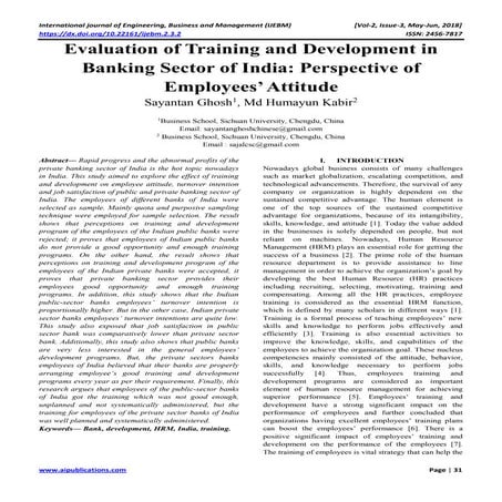 Evaluation of Training and Development in Banking Sector of India: Perspectiv...