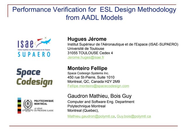 Performance Verification for ESL Design Methodology from AADL Models