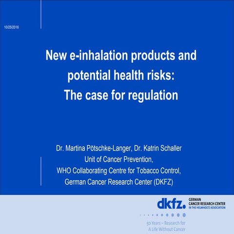New e-inhalation products and potential health risks: The case for regulation