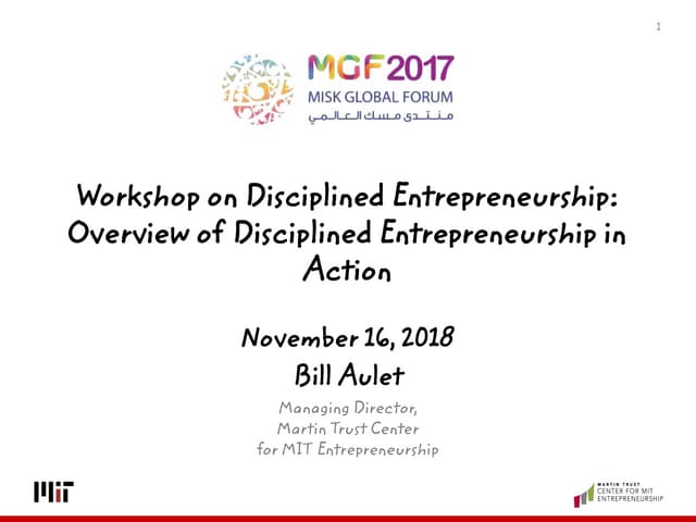Introduction to Disciplined Entrepreneurship Workshop MGF Deck #2