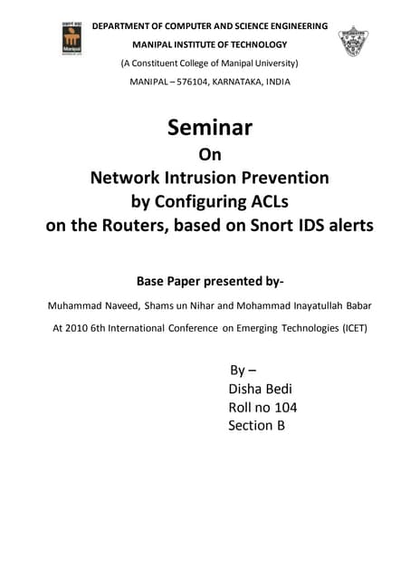 Seminar Report - Network Intrusion Prevention by Configuring ACLs on the Rout...