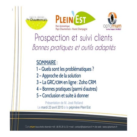 Optamium. Prospection et Suivi Clients 