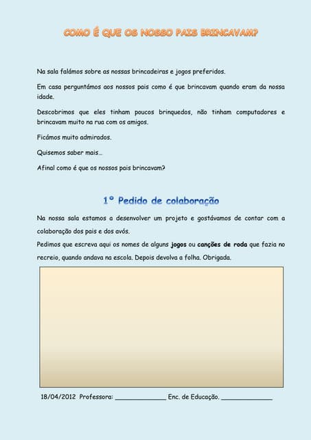 Pedido de colaboração aos pais