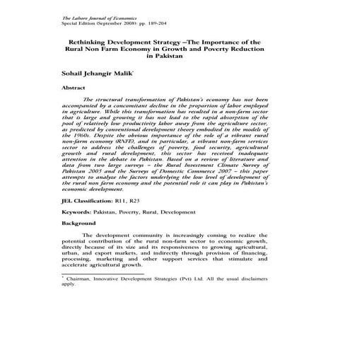 Rethinking Development Strategy – The Importance of the Rural Non Farm Econom...