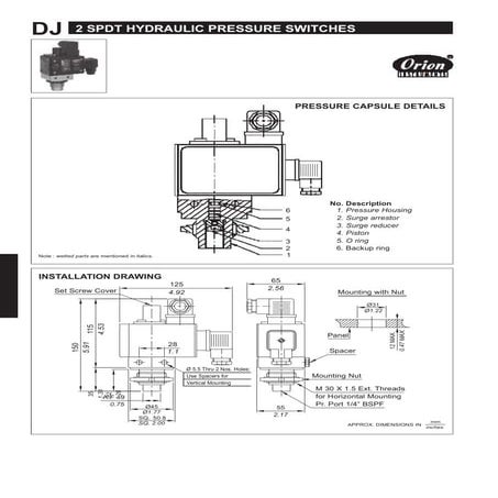 2 SPDT Hydraulic range Pressure Switch DJ series