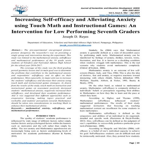 Increasing Self-efficacy and Alleviating Anxiety using Touch Math and Instruc...