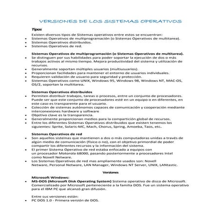 2  versiones de los sistemas operativos