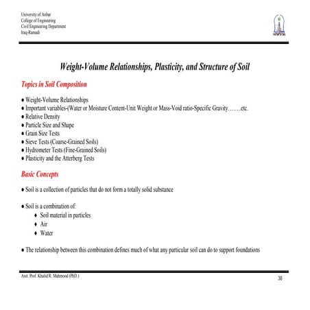 2  weight-volume relationships, plasticity, and structure of soil