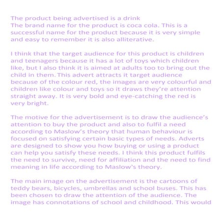written analysis on coca cola advertisment