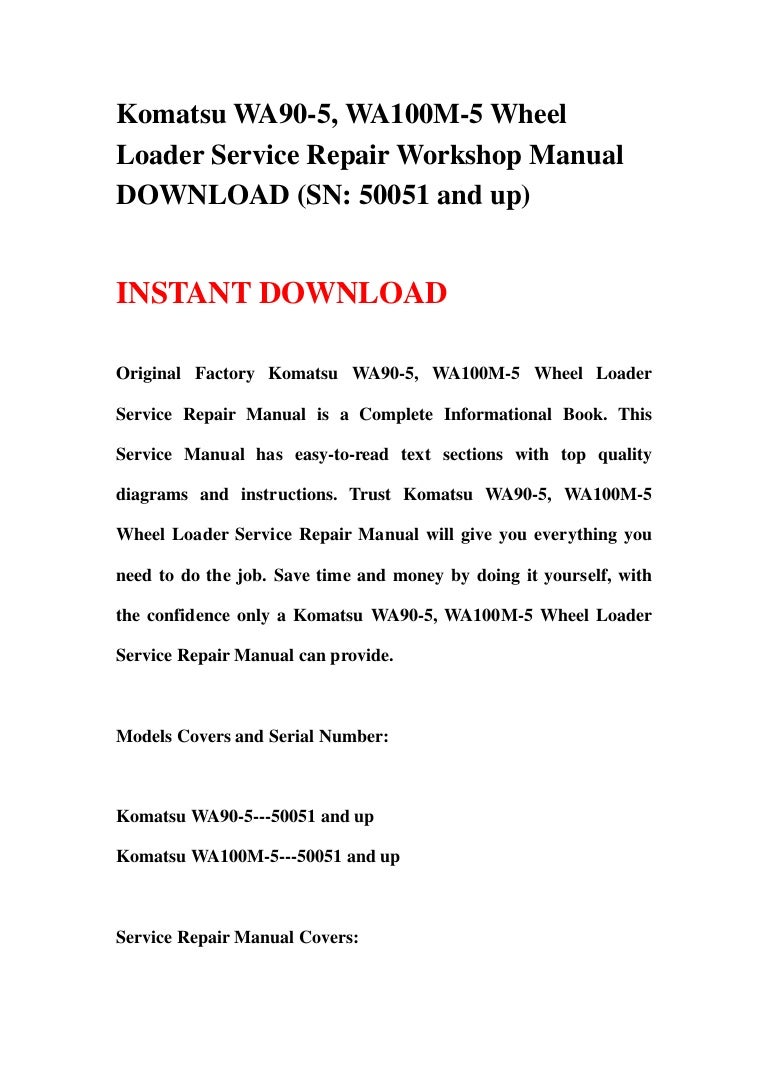 Komatsu WA90-5, WA100M-5 Wheel Loader Service Repair Workshop Manual …