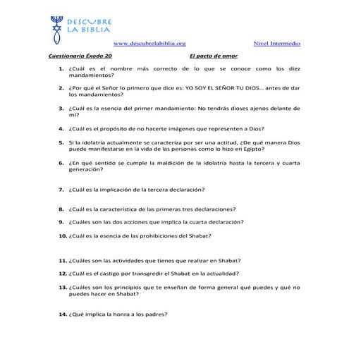 20.  cuestionario de éxodo 20 el pacto de amor