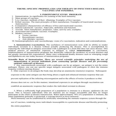 Specific prophylaxis and therapy of infectious diseases. Vaccines & toxoides