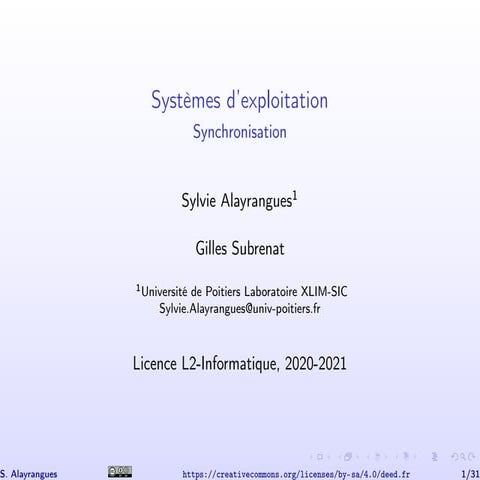 Systèmes d’exploitation  Synchronisation