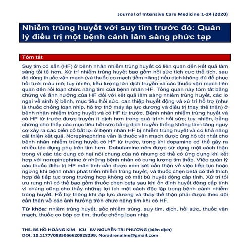 NHIỄM TRÙNG VỚI SUY TIM TRƯỚC ĐÓ: QUẢN LÝ ĐIỀU TRỊ MỘT BỆNH CẢNH LÂM SÀNG PHỨ...