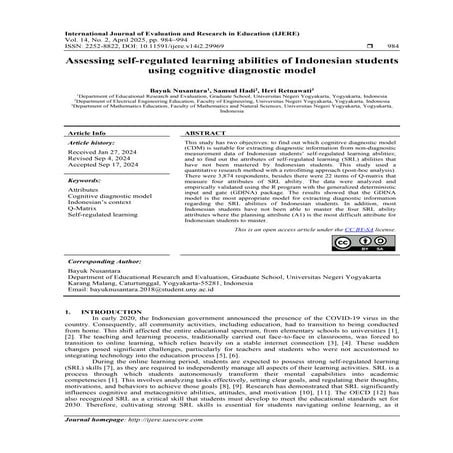 Assessing self-regulated learning abilities of Indonesian students using cogn...