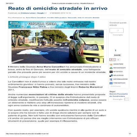 20   reato di omicidio stradale in arrivo riflessometro